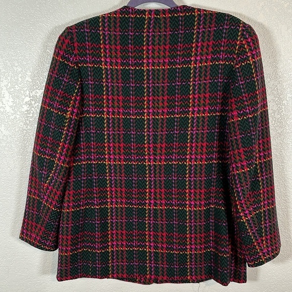 Pendleton Multi Color Herringbone & Plaid Colarless Blazer Petite 8-10 - Picture 4 of 7